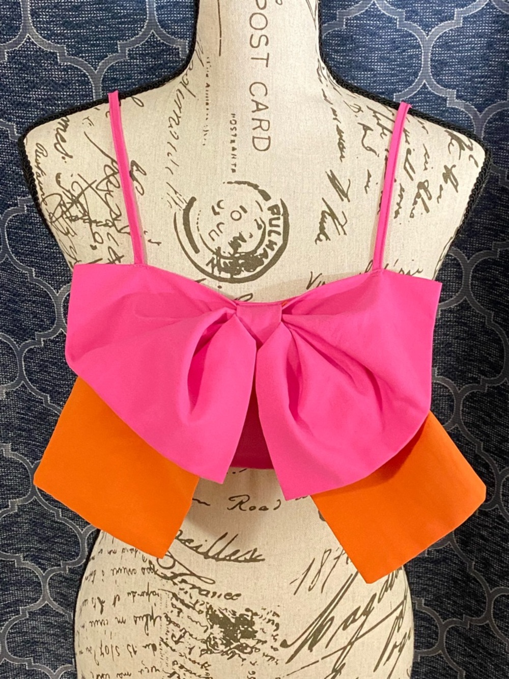 Bow-Front Hot Pink & Orange Crop Top